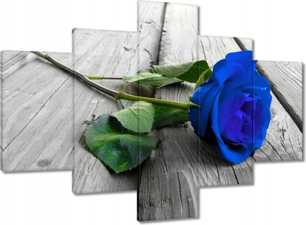Vászonkép 100x70 Kék rózsa a deszkákon