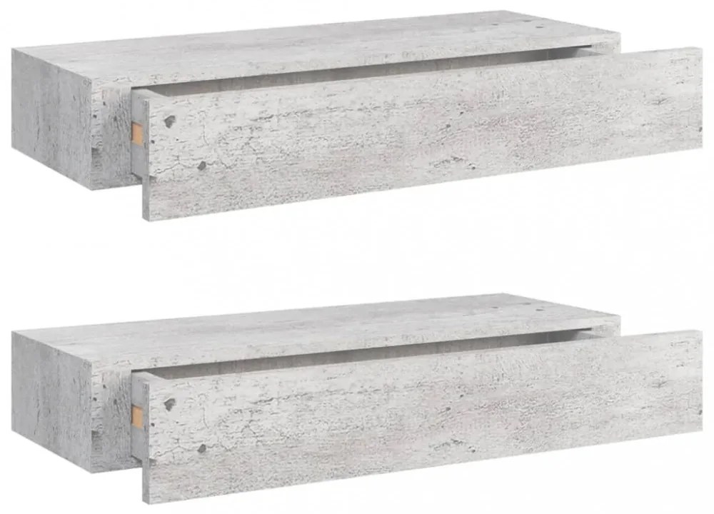 2 db betonszürke MDF falra szerelhető fiókos polc 60x23,5x10 cm