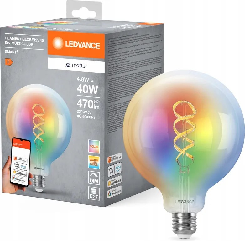 Led izzó E27 4.8W 40W 470lm Rgbw Cct Tompítható Smart+ WiFi Filament