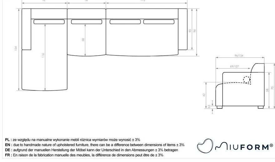 Szürke sarokkanapé (bal oldali) Flex Felix – Miuform