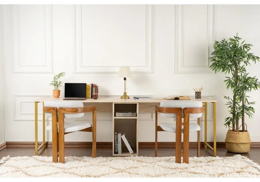 Íróasztal Twin Study Desk - Travertine, Arany