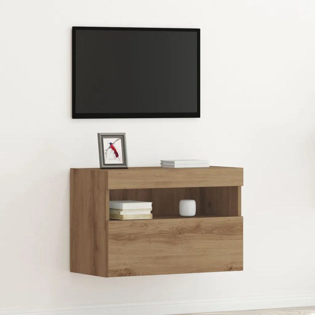 TV Falitároló LED Fényekkel Artisan Tölgy 60x30x40 cm