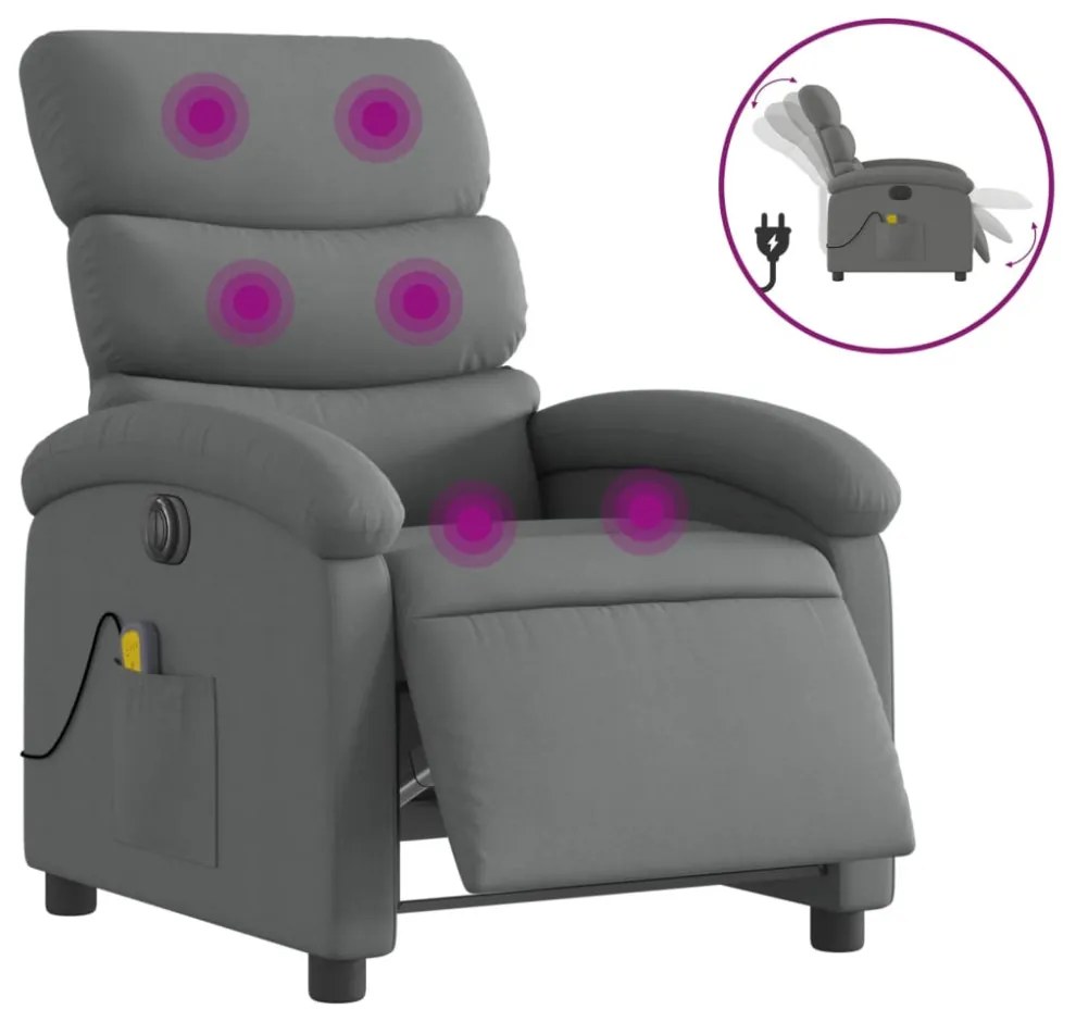 sötétszürke szövet dönthető elektromos masszázsfotel