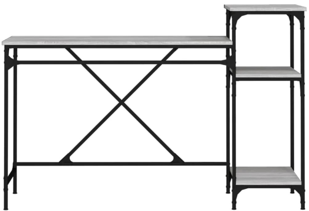 szürke sonoma fa és vas íróasztal polcokkal 135x50x90 cm