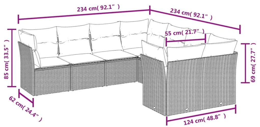 8 részes bézs polyrattan kerti ülőgarnitúra párnával