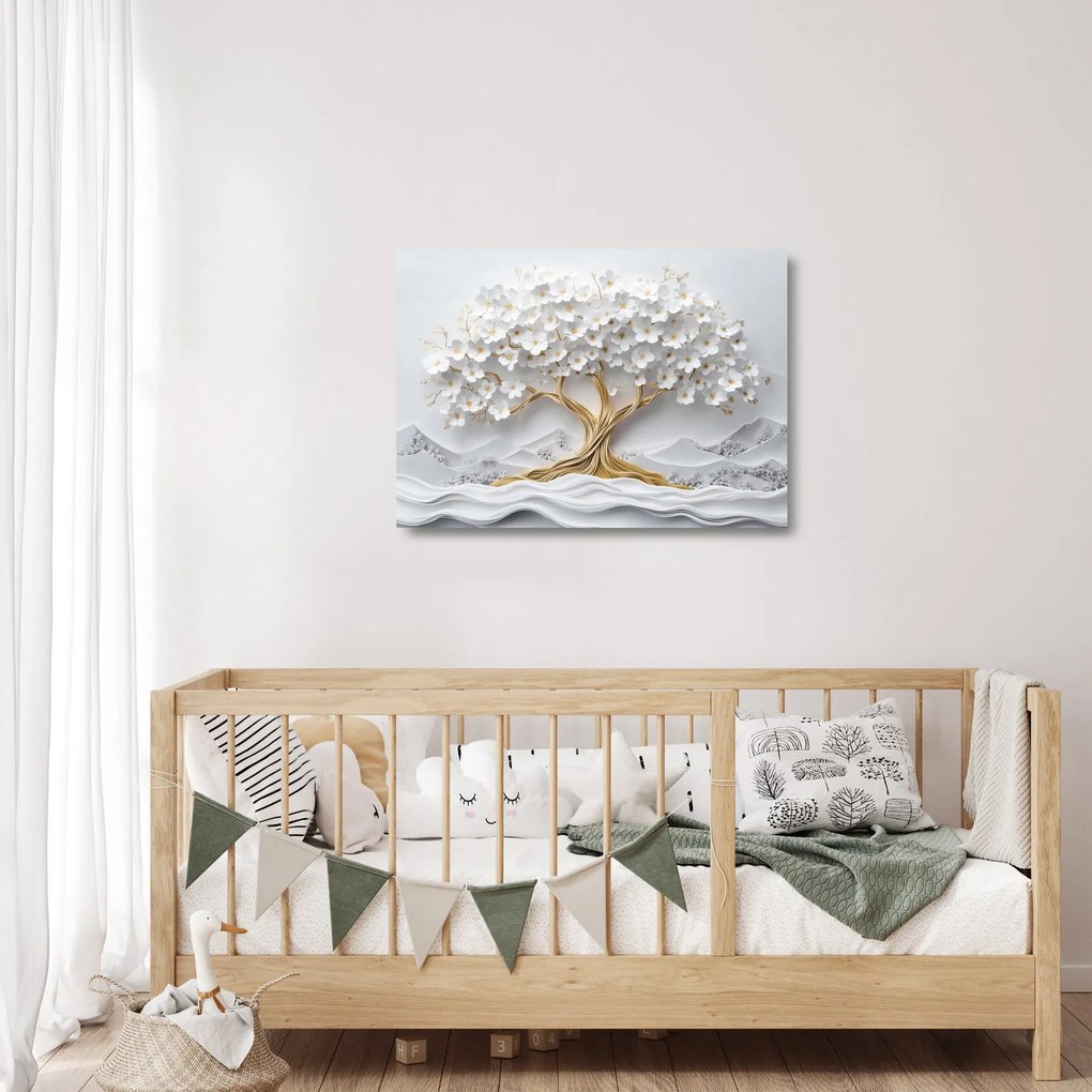 Üveg kép – 3D elegáns életfa virágokkal (70x50 cm)