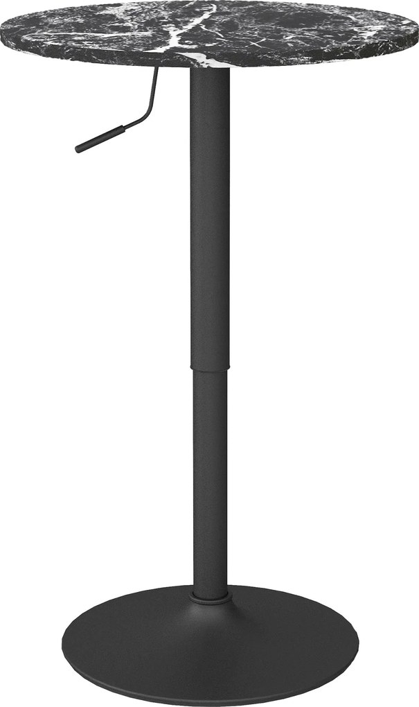 HOMCOM Bárasztal - Kerek Étkezőasztal 2 Személynek, Konyhai Asztal Márványhatású, Fekete, Ø60 x 68-93.5cm | Aosom