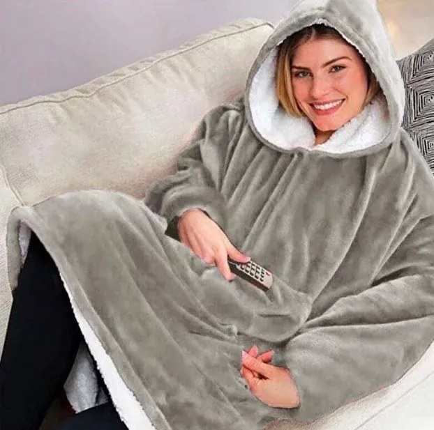 VERK Ujjakkal és kapucnival ellátott takaró - Huggle Hoodie - szürke