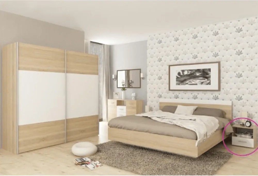 Éjjeliszekrény, 2 db, tölgy sonoma/fehér, GABRIELA