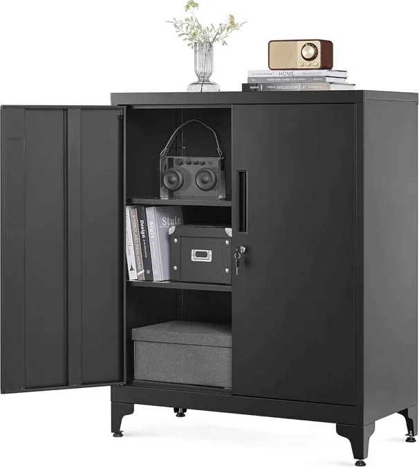 Komoda 80x40x90cm, kov, černá, AUS-E1113 BK