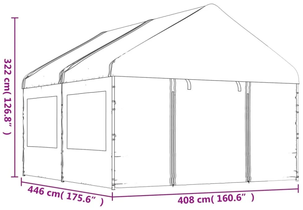fehér polietilén pavilon tetővel 4,46 x 4,08 x 3,22 m