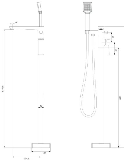 OMNIRES PM7433CR - Szabadon álló fürdőkád szett PARMA csapteleppel, króm