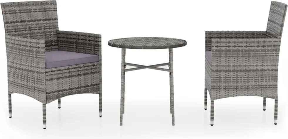 vidaXL 3 részes szürke polyrattan kerti étkezőgarnitúra