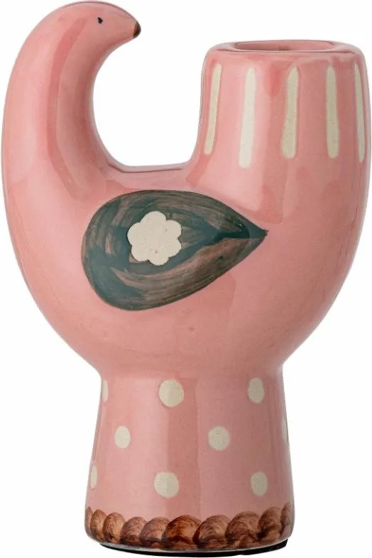 Bloomingville Trudy Gyertyatartó Kerámia Madárka Rózsaszín