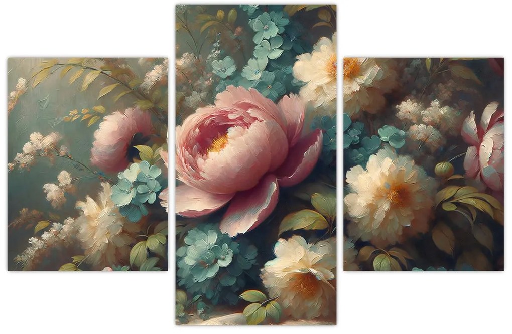Kép - Természet csendélet virágokkal - festmény (90x60 cm)