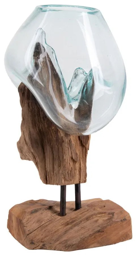 San Marino vízcsepp asztali dekoráció, teak fa/üveg, 25 cm