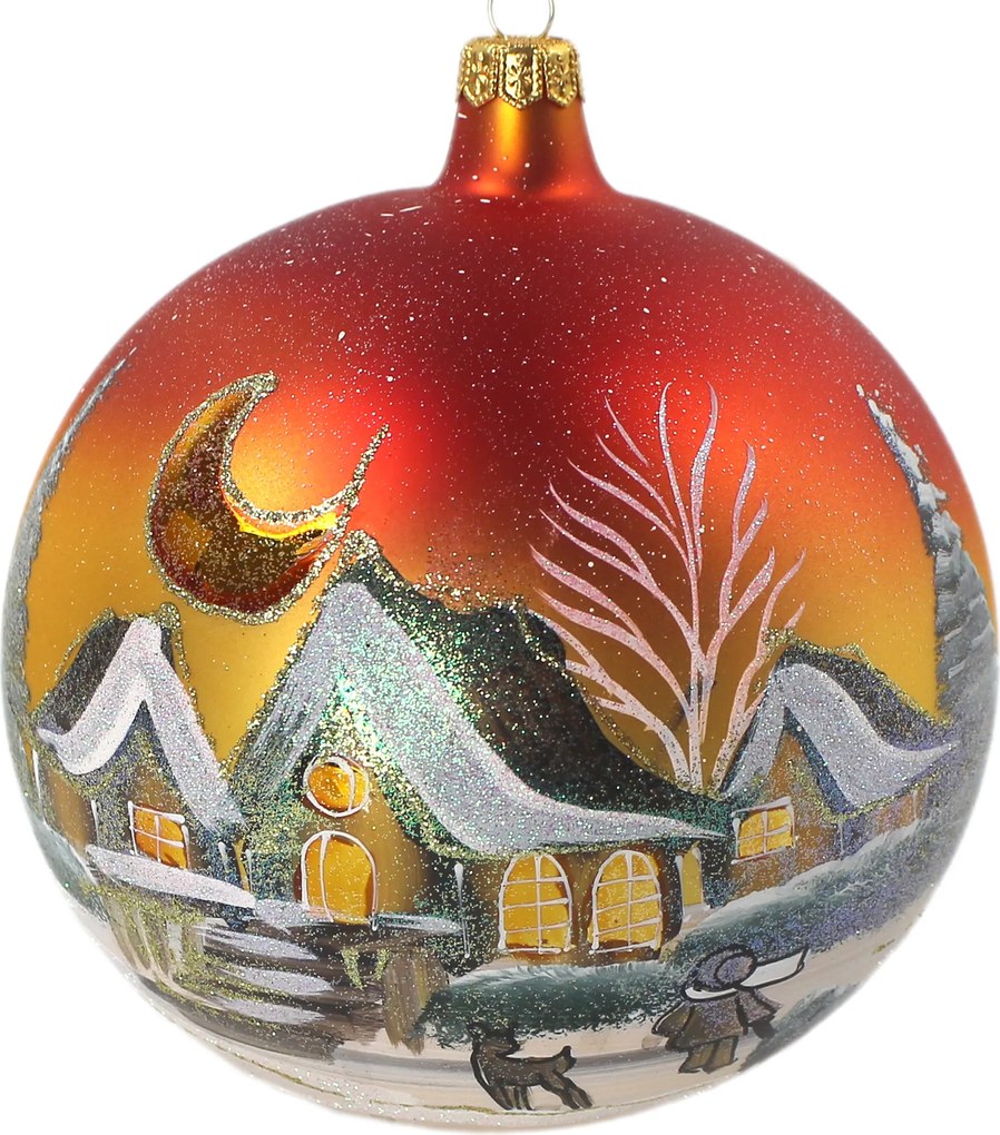 Bomba Ø 15 cm-es gömbállvánnyal arany piros téli táj