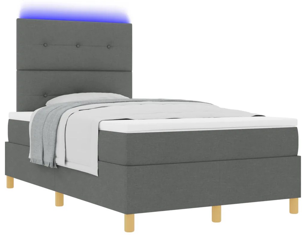 Box Spring Ágy matraccal & LED világítással, Sötét szürke 120x190 cm Szövet