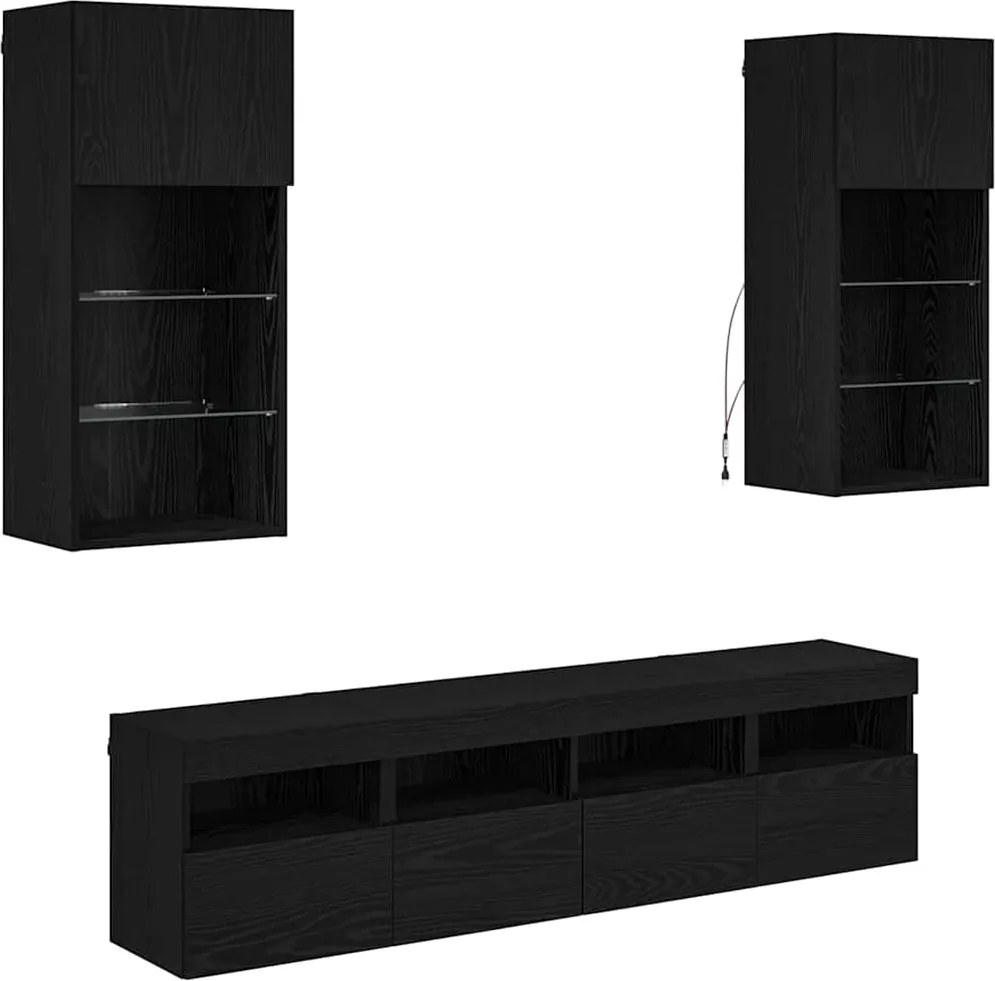 vidaXL TV Fali Egységek LED-del 5 pcs Fekete tölgy 40,5 x 30 x 90 cm