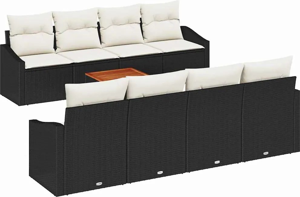 vidaXL Kerti Kanapé Szett párnával 9 pcs Fekete polirattan