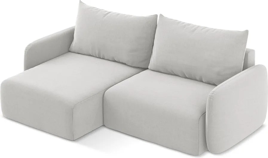 Világosszürke bársony kinyitható-tárolóhelyes sarokkanapé (bal oldali-heverő résszel) Kalena – Makamii