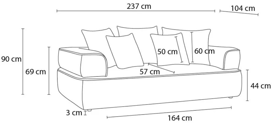 Világosszürke zsenília kanapé 237 cm Whesley – Bobochic Paris