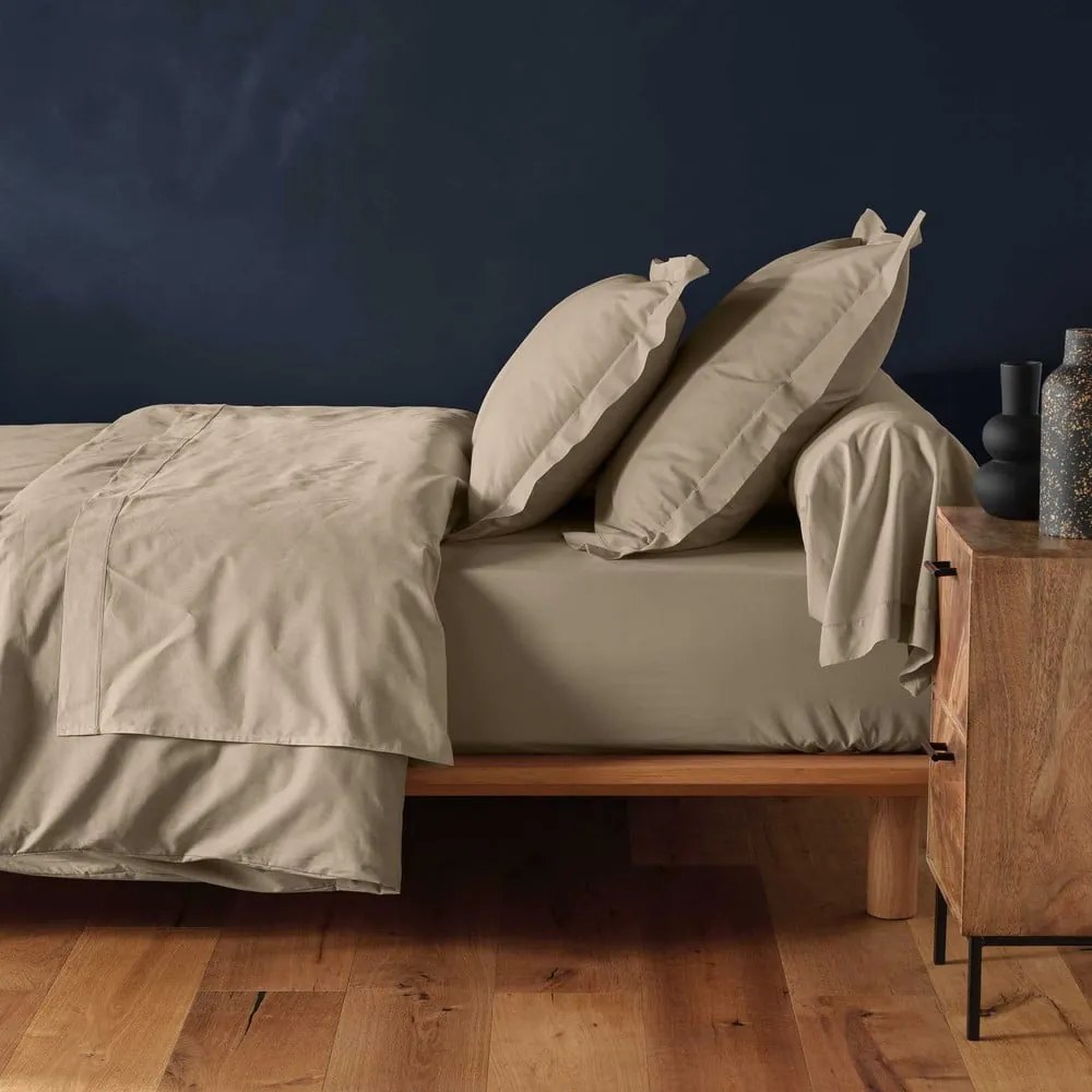 Bézs gumis pamut lepedő 90x190 cm Lina – douceur d'intérieur