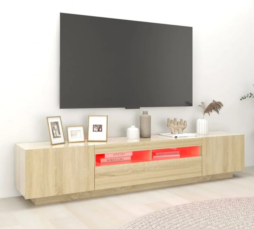 sonoma tölgy színű TV-szekrény LED-lámpákkal 200 x 35 x 40 cm
