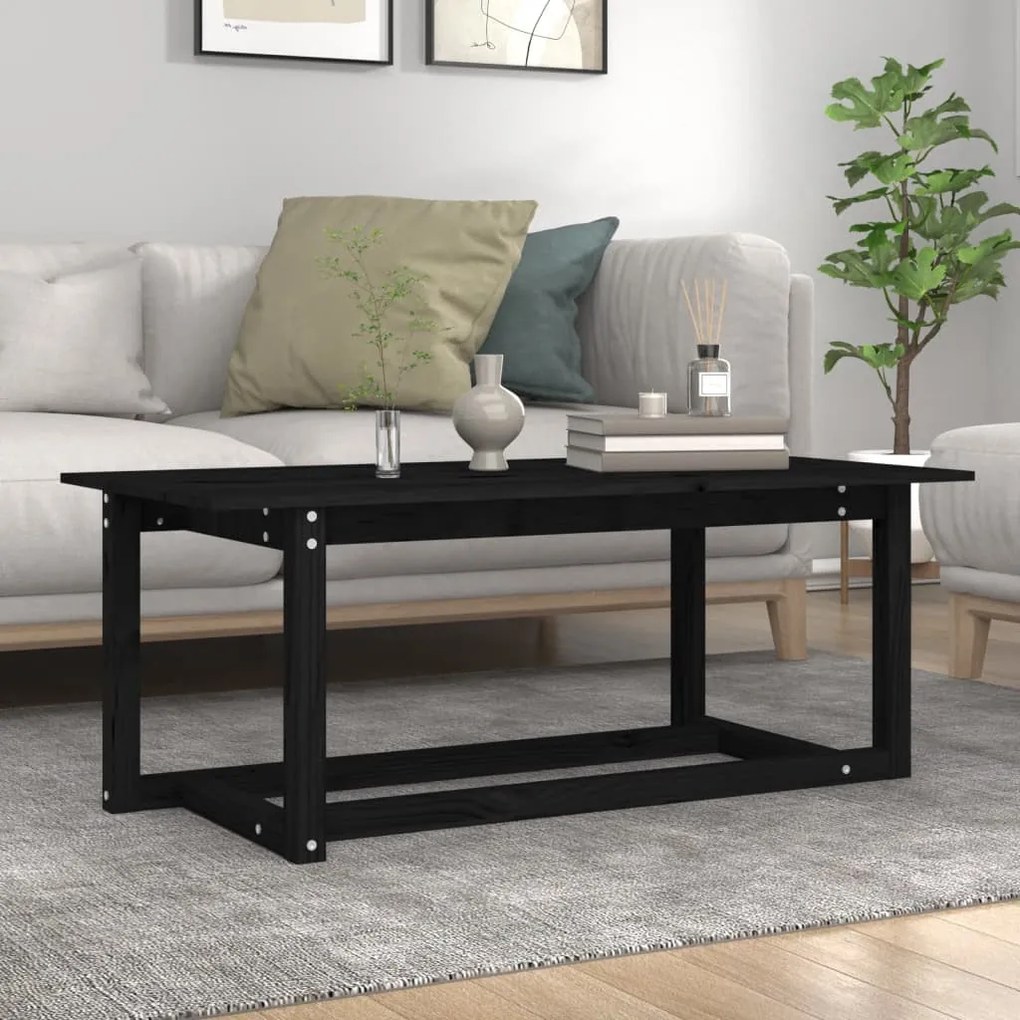 Fekete tömör fenyőfa dohányzóasztal 110 x 55 x 45 cm