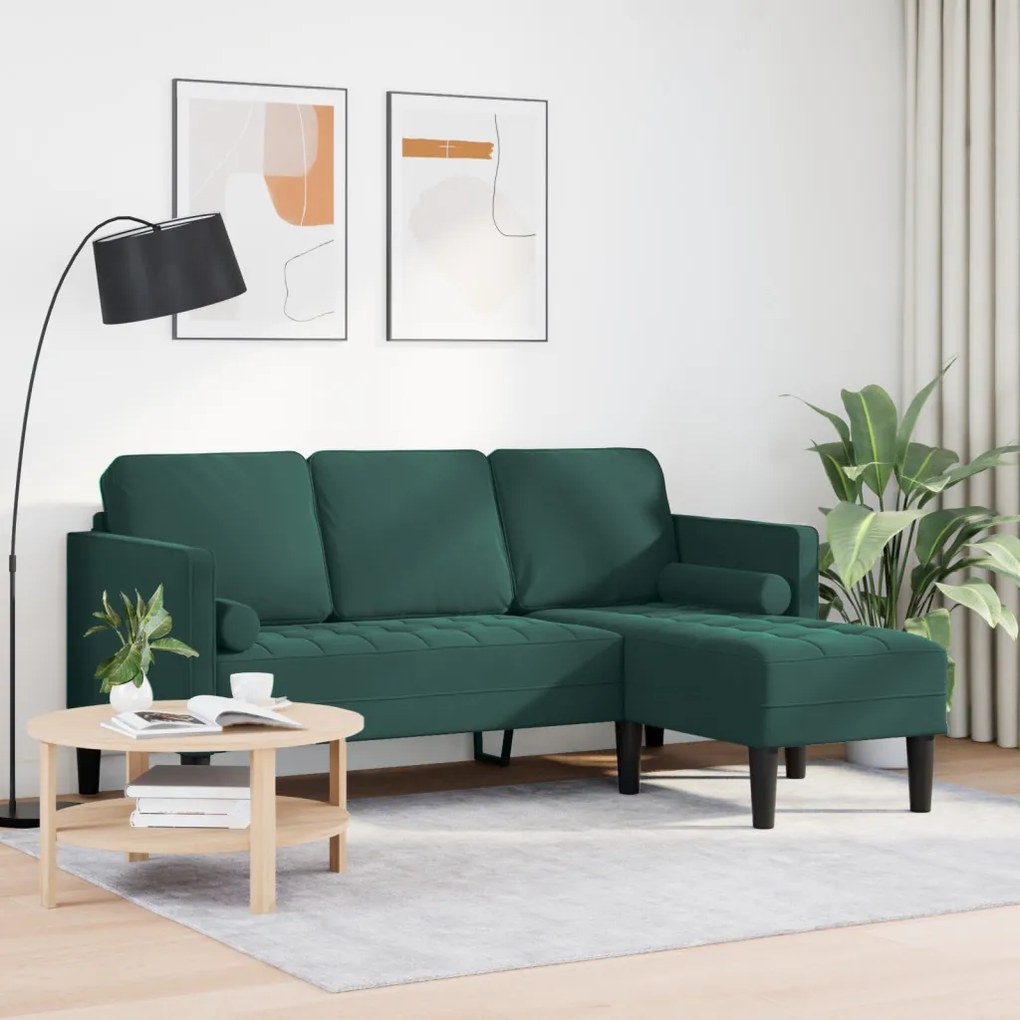 3 személyes kanapé chaise longue-al sötétzöld 160 cm bársonyos