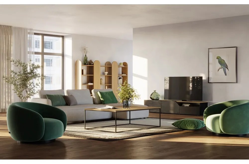 Fekete-natúr színű TV-állvány tölgyfa dekoros asztallappal 180x38 cm Verone – TemaHome