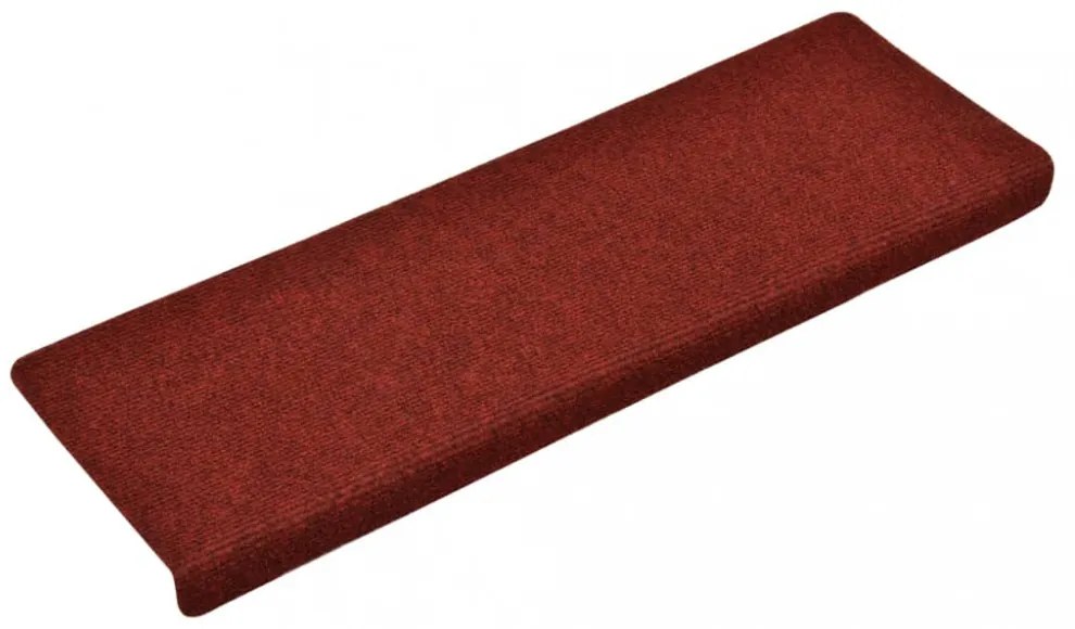 15 db tűvel lyuggatott piros szövet lépcsőszőnyeg 65x21x4 cm