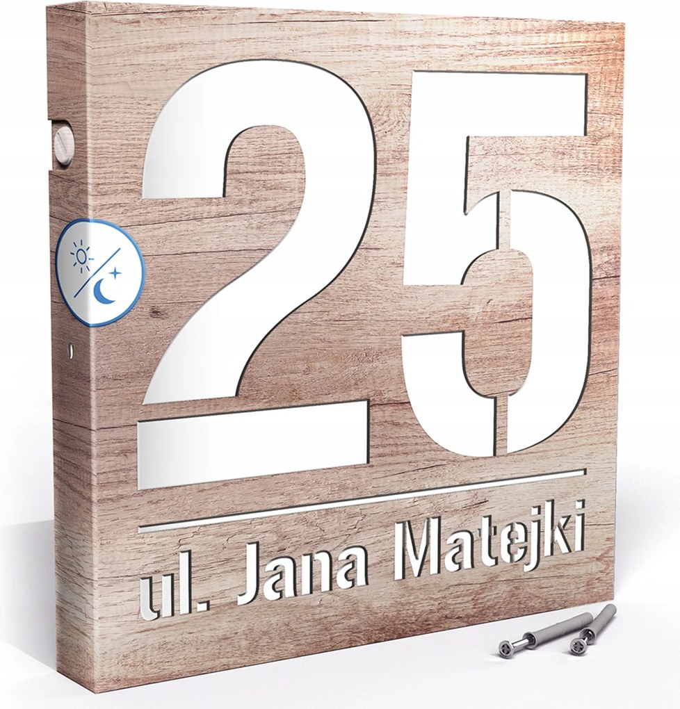 Megvilágított Házszám Led Címtábla 30X30 cm Szürkület Érzékelő