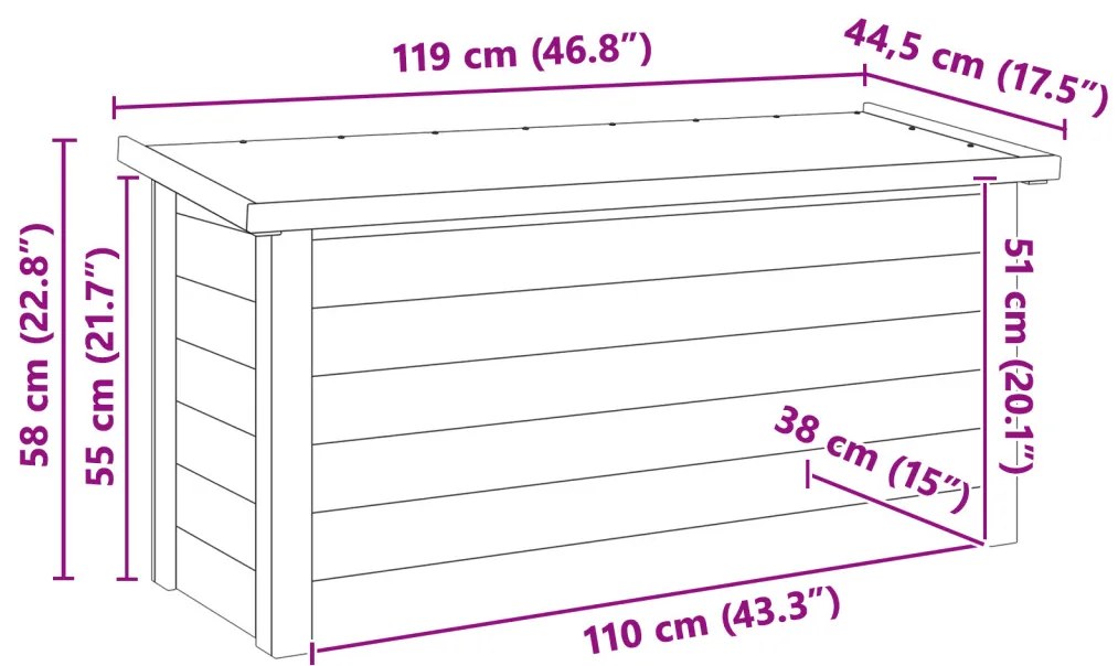 Tároló doboz 44x119x57 cm impregnált fenyő