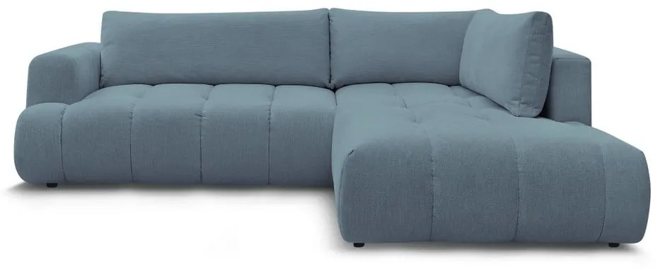 Kék kinyitható-tárolóhelyes sarokkanapé (jobb oldali-L alakú) Fuji – Bobochic Paris