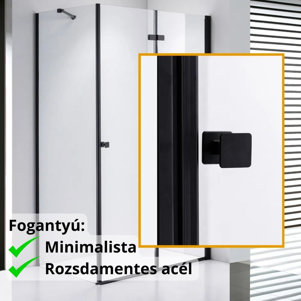 Stuxi Verona Black 110x90 aszimmetrikus csuklóajtós zuhanykabin 6 mm vízlepergető biztonsági üveggel, fekete