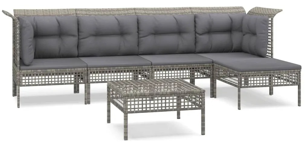 6 részes szürke polyrattan kerti ülőgarnitúra párnákkal