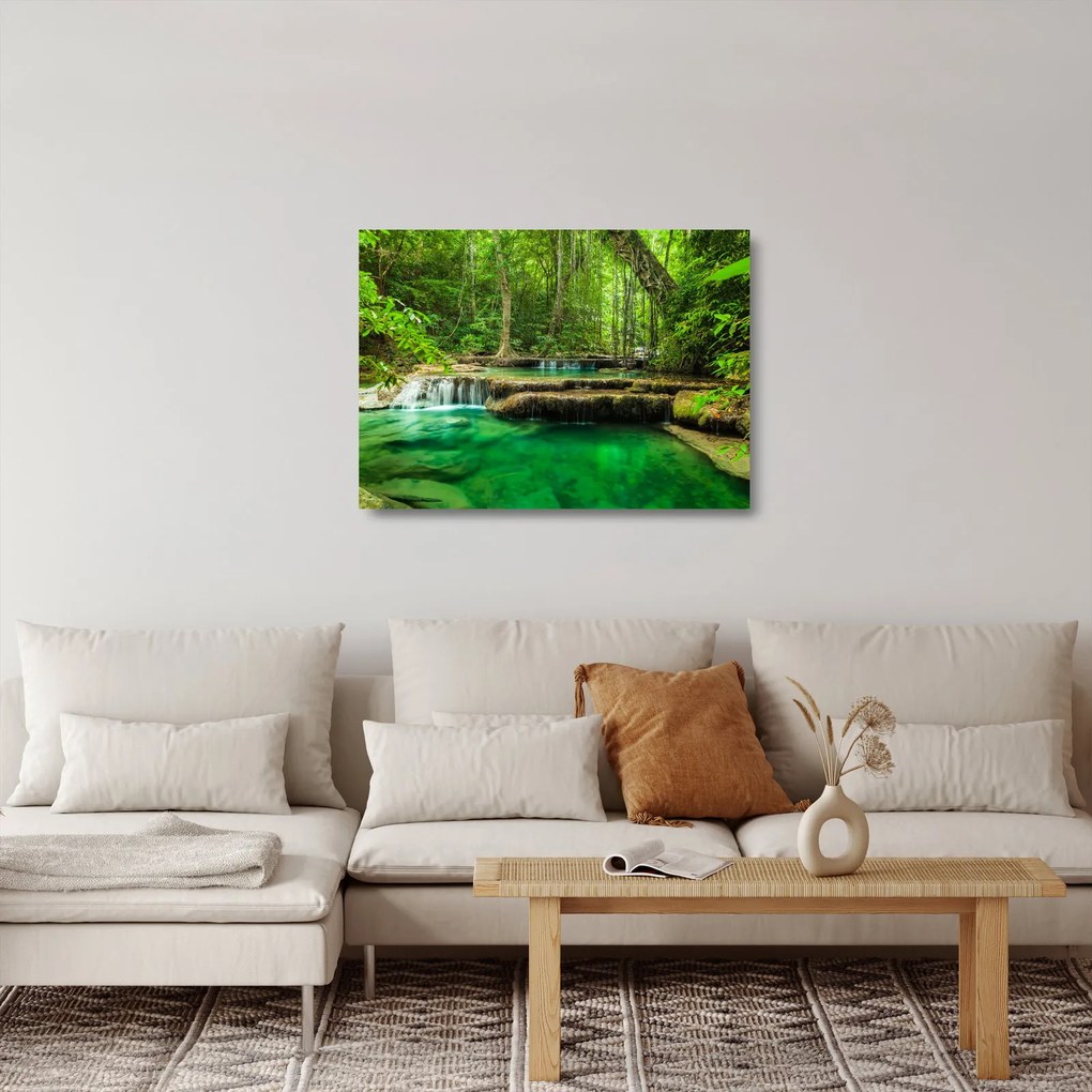 Üveg kép - Zöld vízesés (70x50 cm)