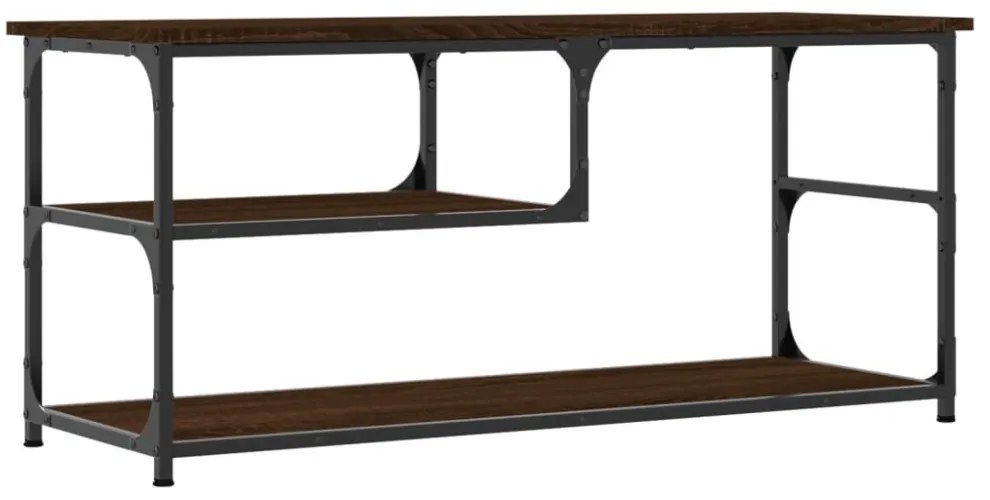 barna tölgy színű szerelt fa és acél TV-szekrény 103x38x46,5 cm