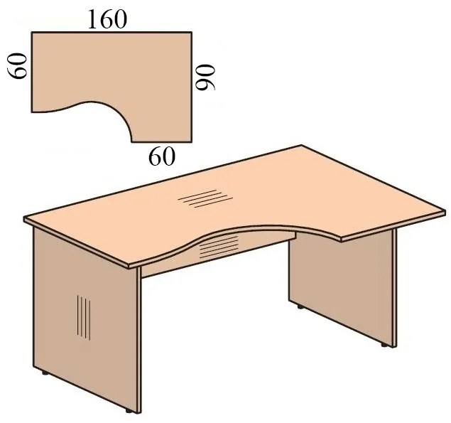 Impress ergonomikus asztal 160 x 90 cm, jobb, sonoma tölgy