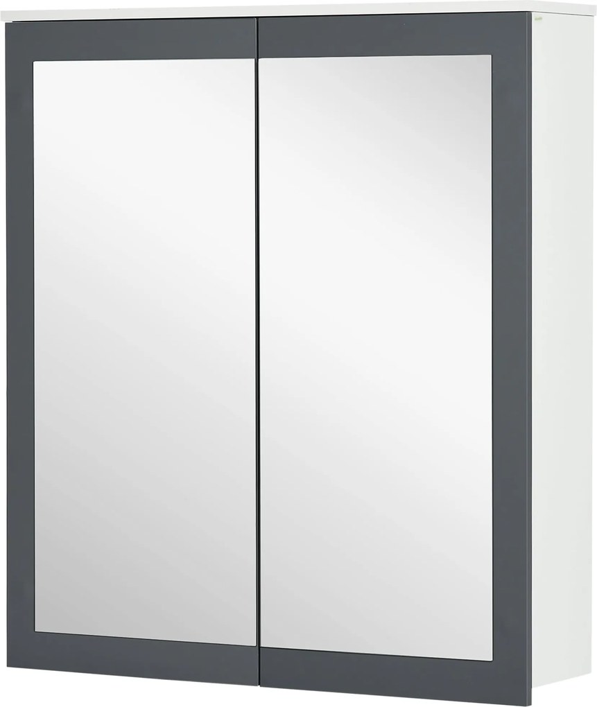 Keankin Fürdőszobaszekrény Tükörrel Fali Fürdőszobaszekrény Két Üvegajtóval és Állítható Polcokkal 69x17x75.5 cm Fehér | Aosom