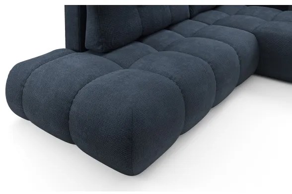 Kihúzható jobbos kárpitozott sarokülőgarnitúra tárolóhellyel, L alakú ALMADA, kék