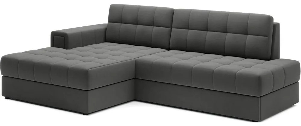 Szürkésbarna bársony kinyitható sarokkanapé (bal oldali-heverő résszel) Blezalt – ELTAP