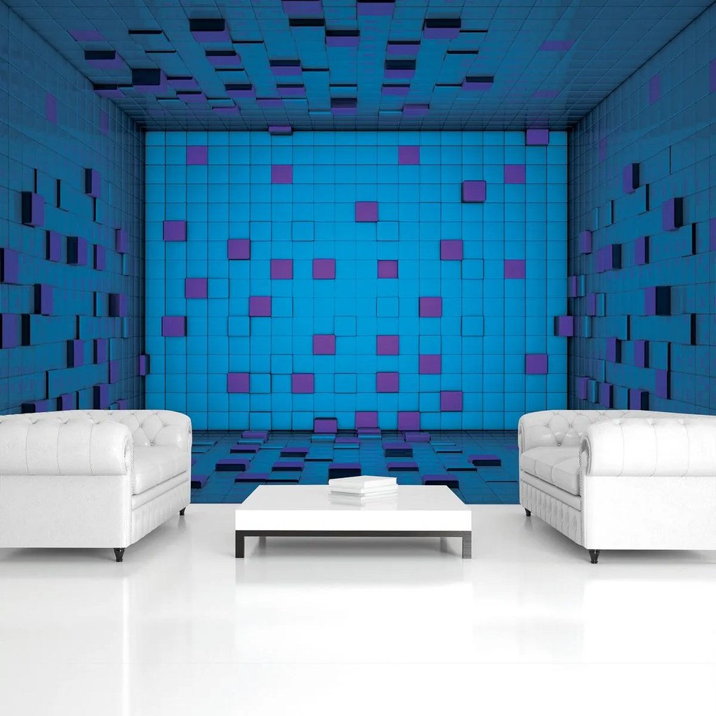 Fotótapéta - 3D szoba kék kockákból (152,5x104 cm)