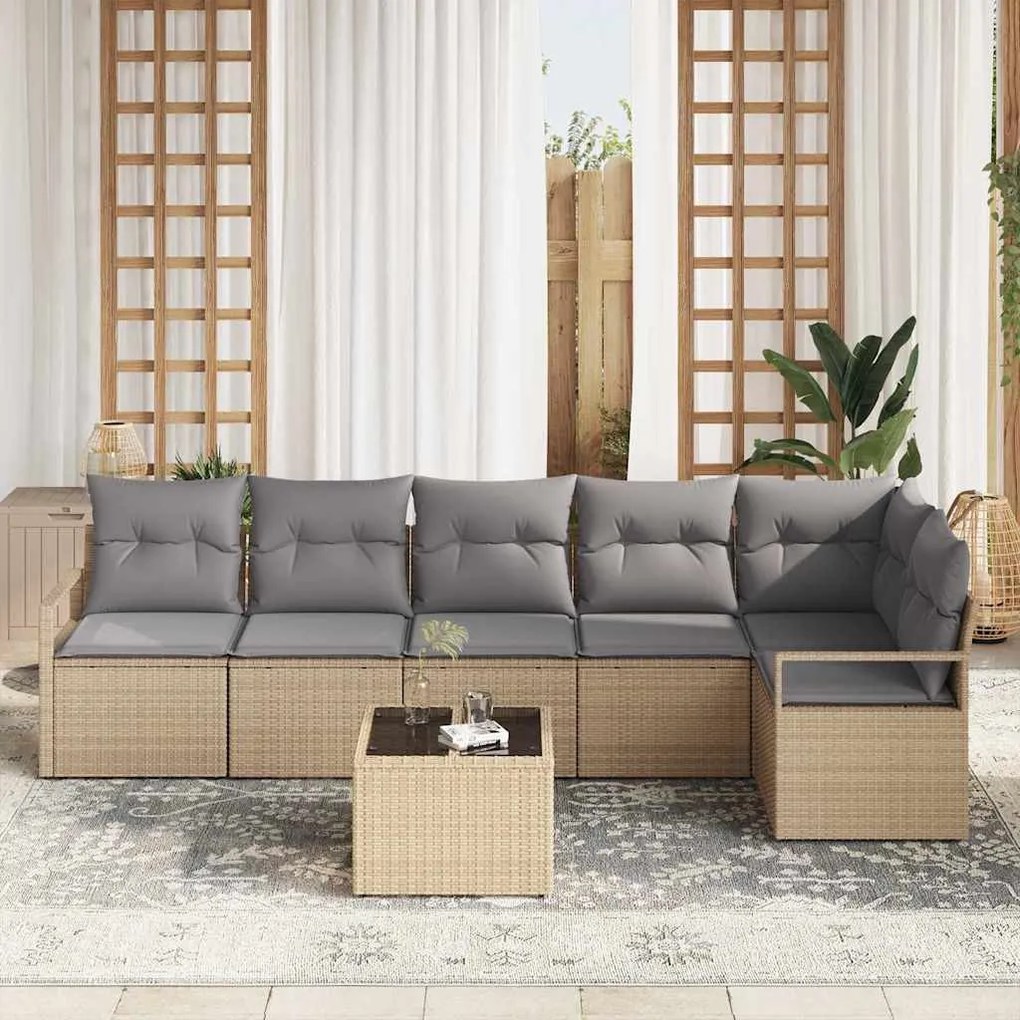 Kerti Kanapé Szett párnával 7 pcs Beige és Világosszürke