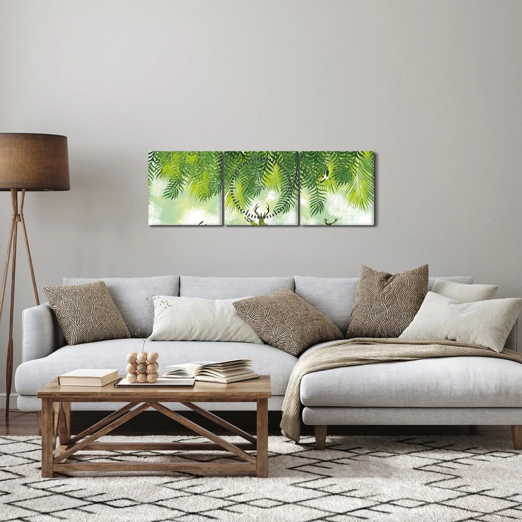 Kép - szarvas az erdőben (órával) (90x30 cm)