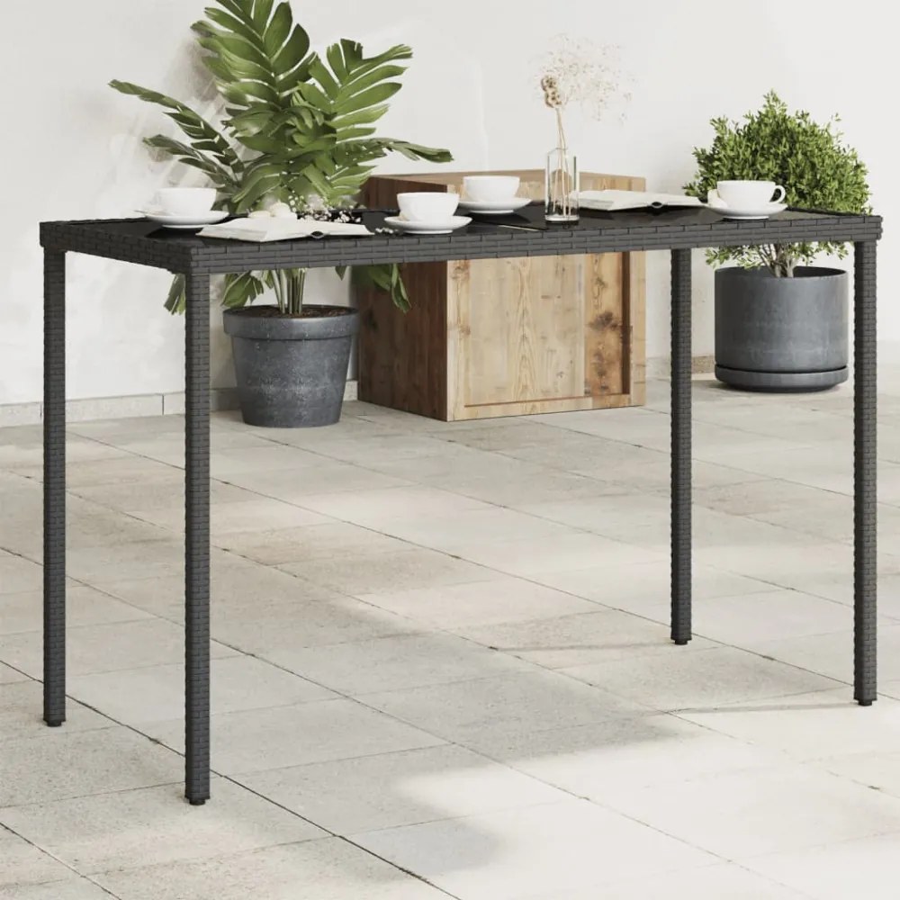 fekete polyrattan üveglapos kerti asztal 115x54x74 cm