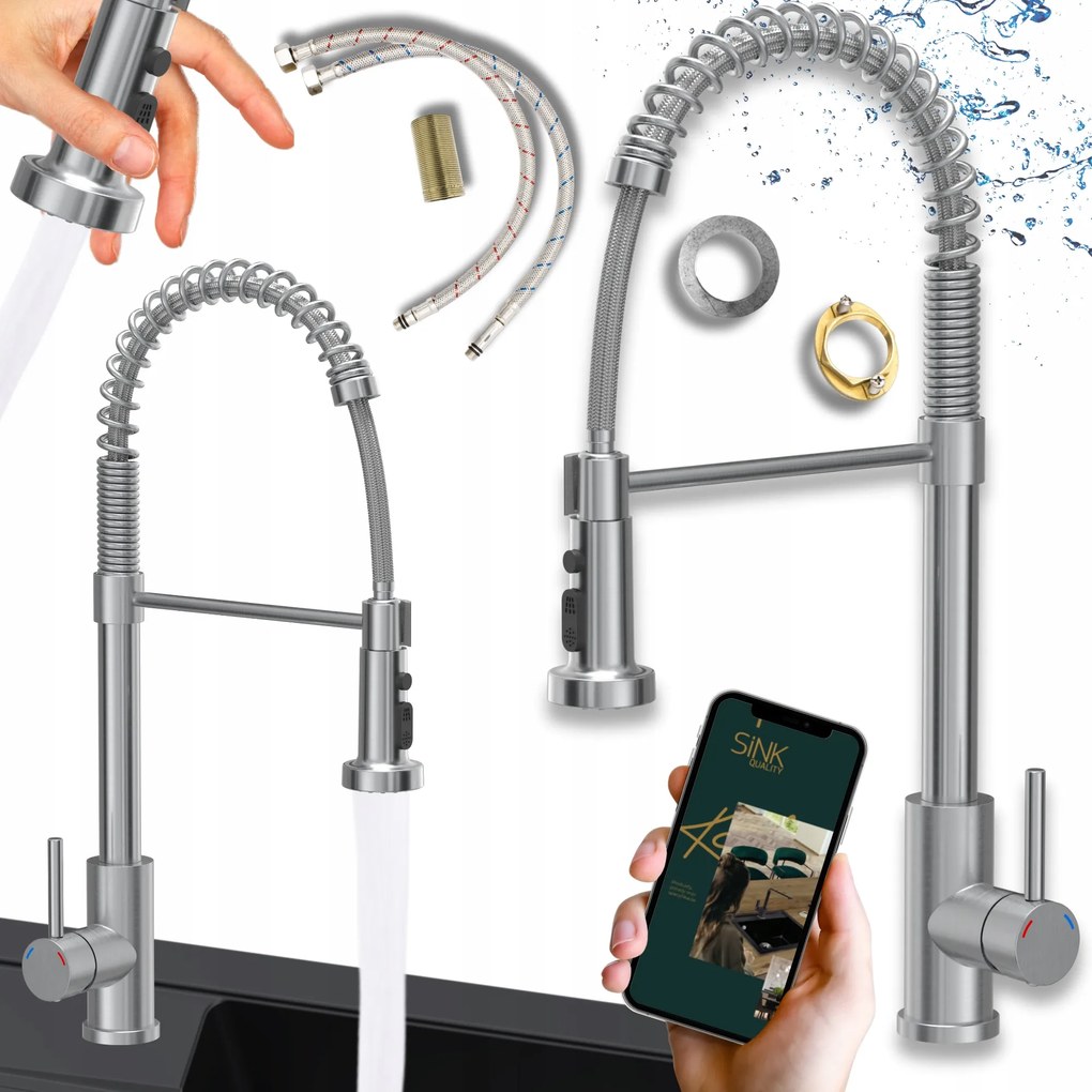 Konyhai Mosogató Csaptelep Kihúzható Acél Kifolyócső Nagy Ajándék