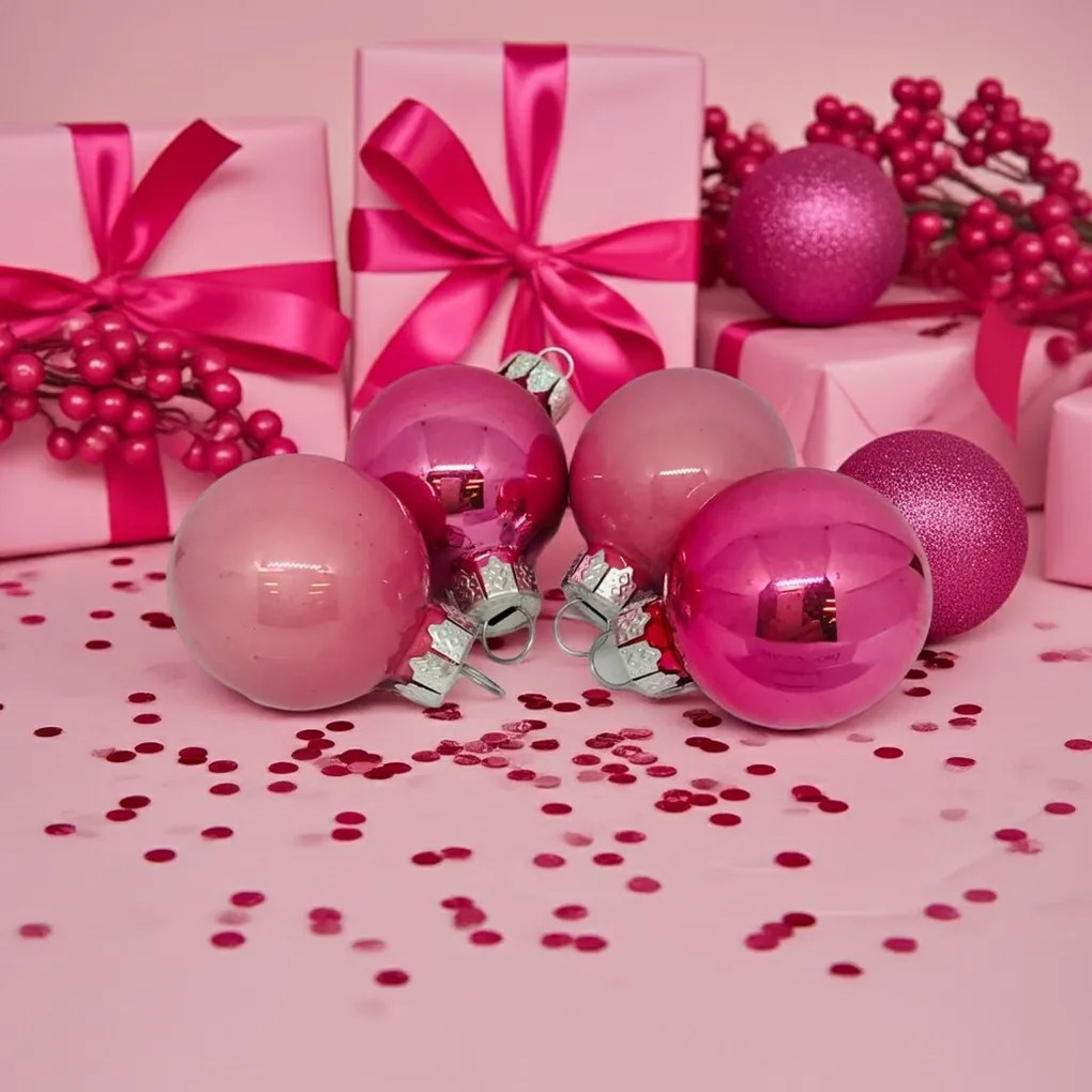 Rózsaszín üveg karácsonyi gömb szett 16*3cm