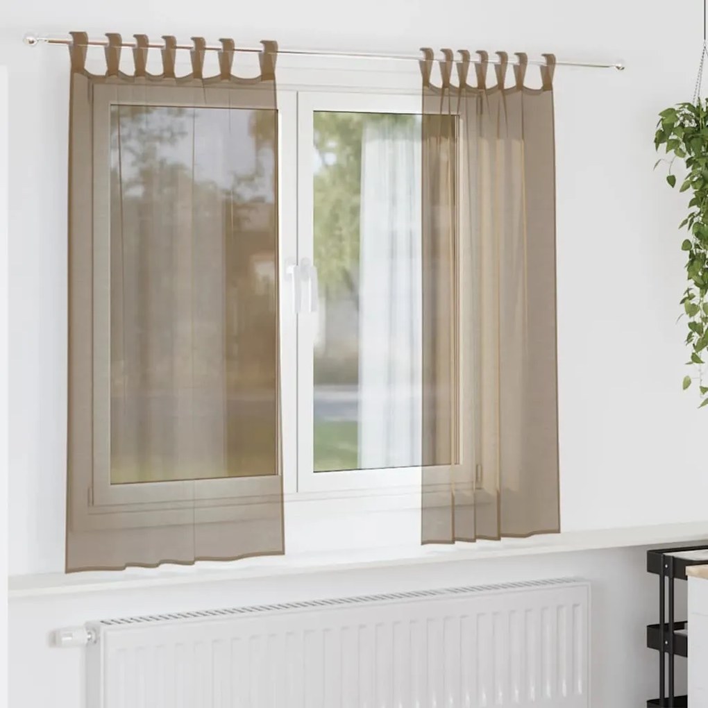 vidaXL 2 db világosbarna fátyolfüggönyök hurokkal 140x140 cm